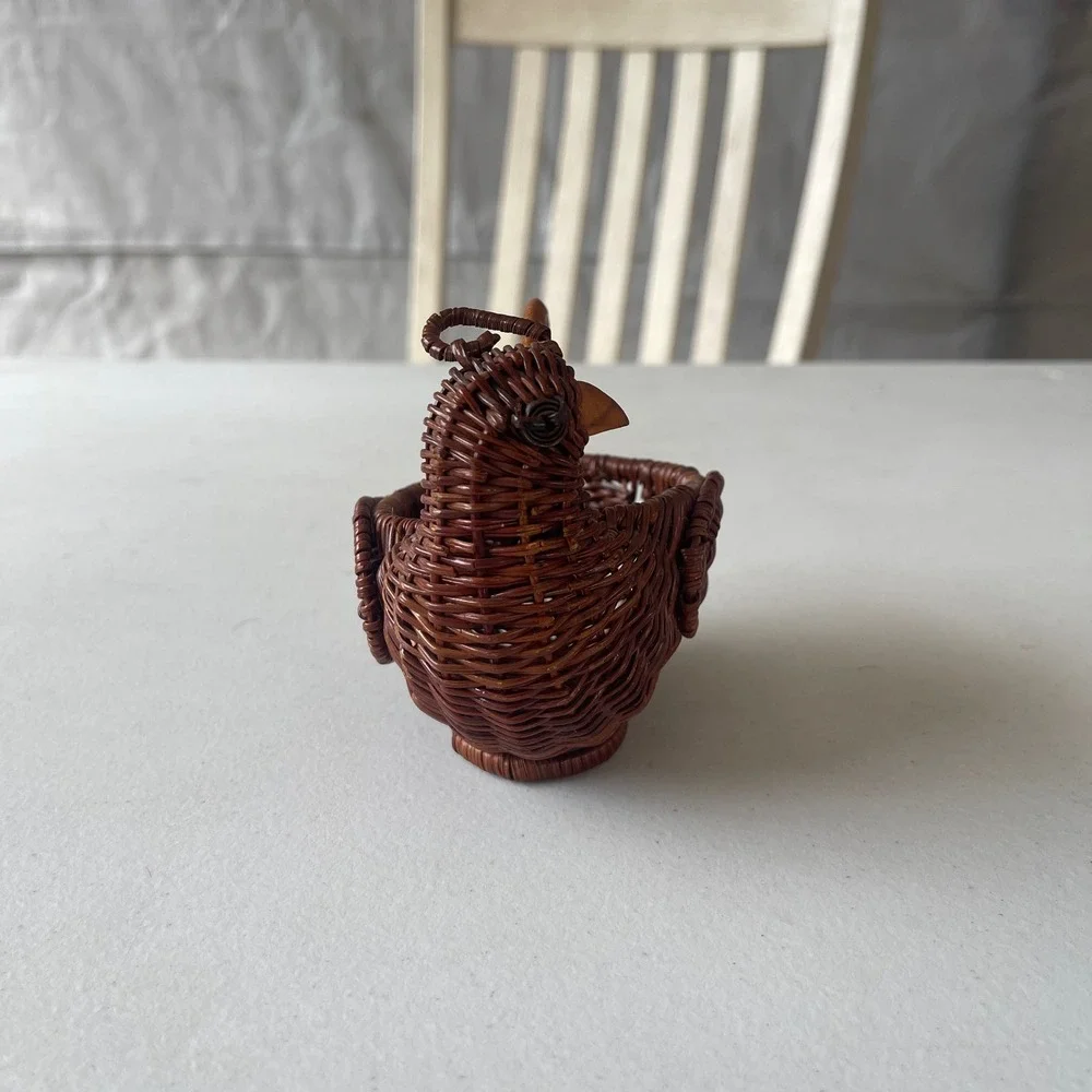 Vintage Miniature Wicker Animal Basket Set Chicken Hen and Rabbit Bunny Easter